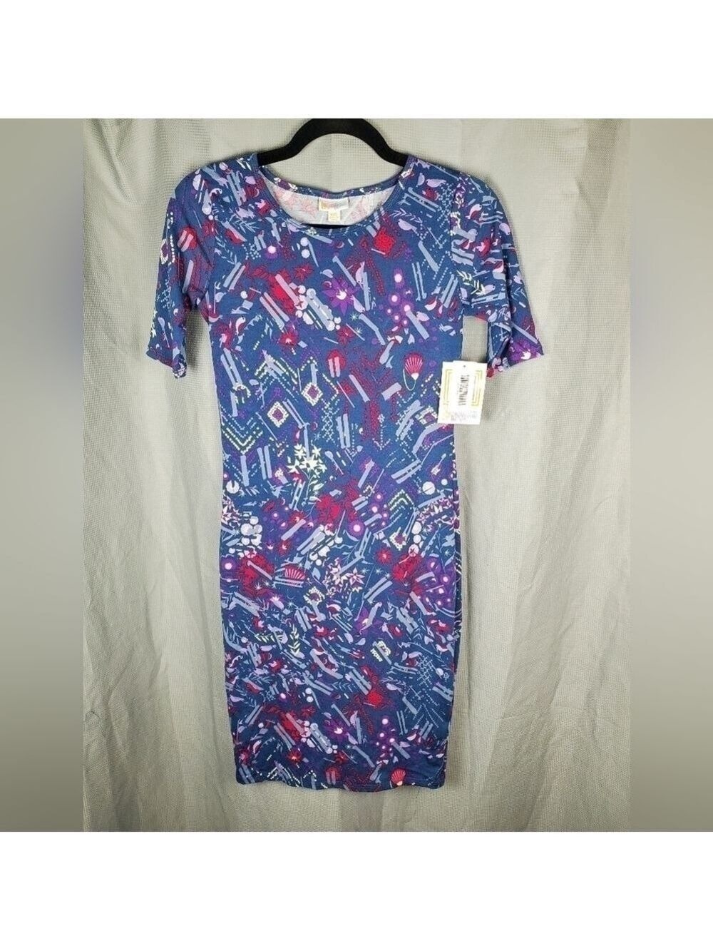 NWT Lularoe Julia, blue with multicolored floral pattern, size XXS